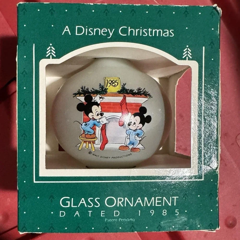 VTG 85 Ornament Hallmark Walt Disney Christmas Mickey Mouse Minnie Glass In Box